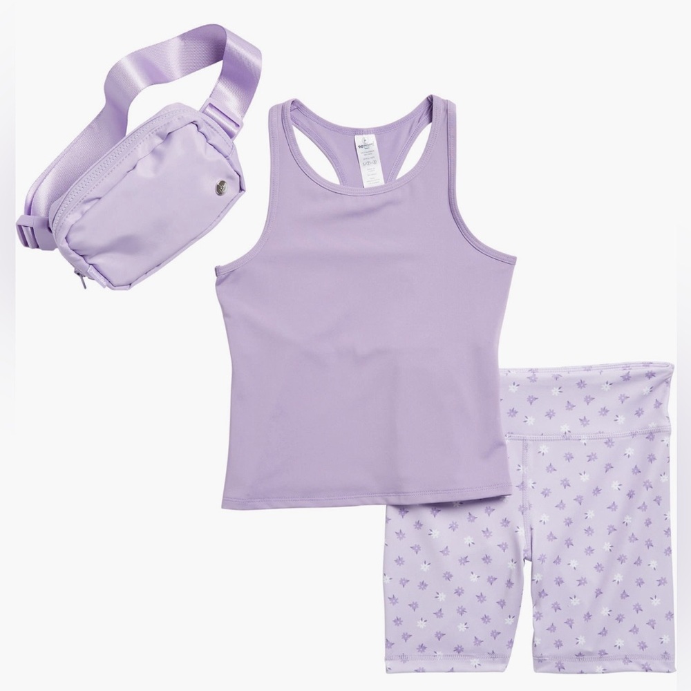 NWT 90 Degree By Reflex kids’ Tank Shorts Belt Fanny Bag set S (7-8) Purple Rose